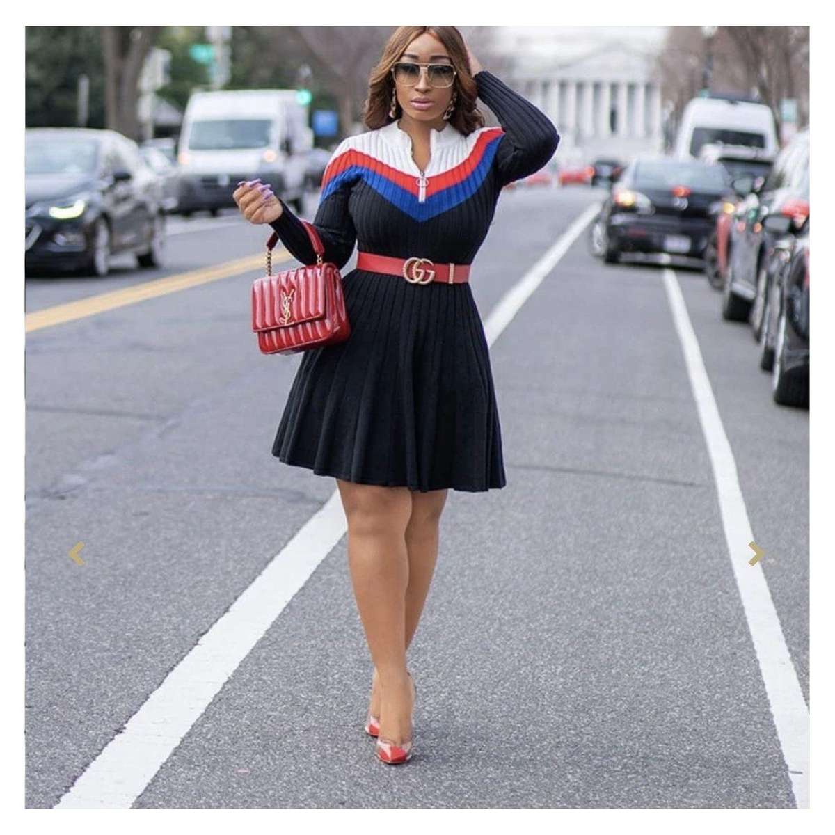 Ribbed Sweater Dress - BLACK / S/M