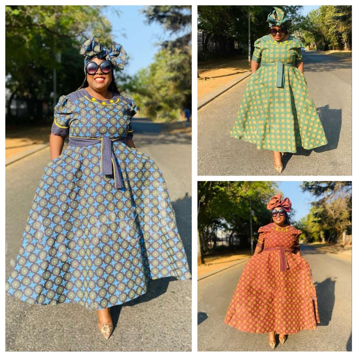 Round Neck Three-quarter Sleeve Ankara Dress - MAROON / 6XL