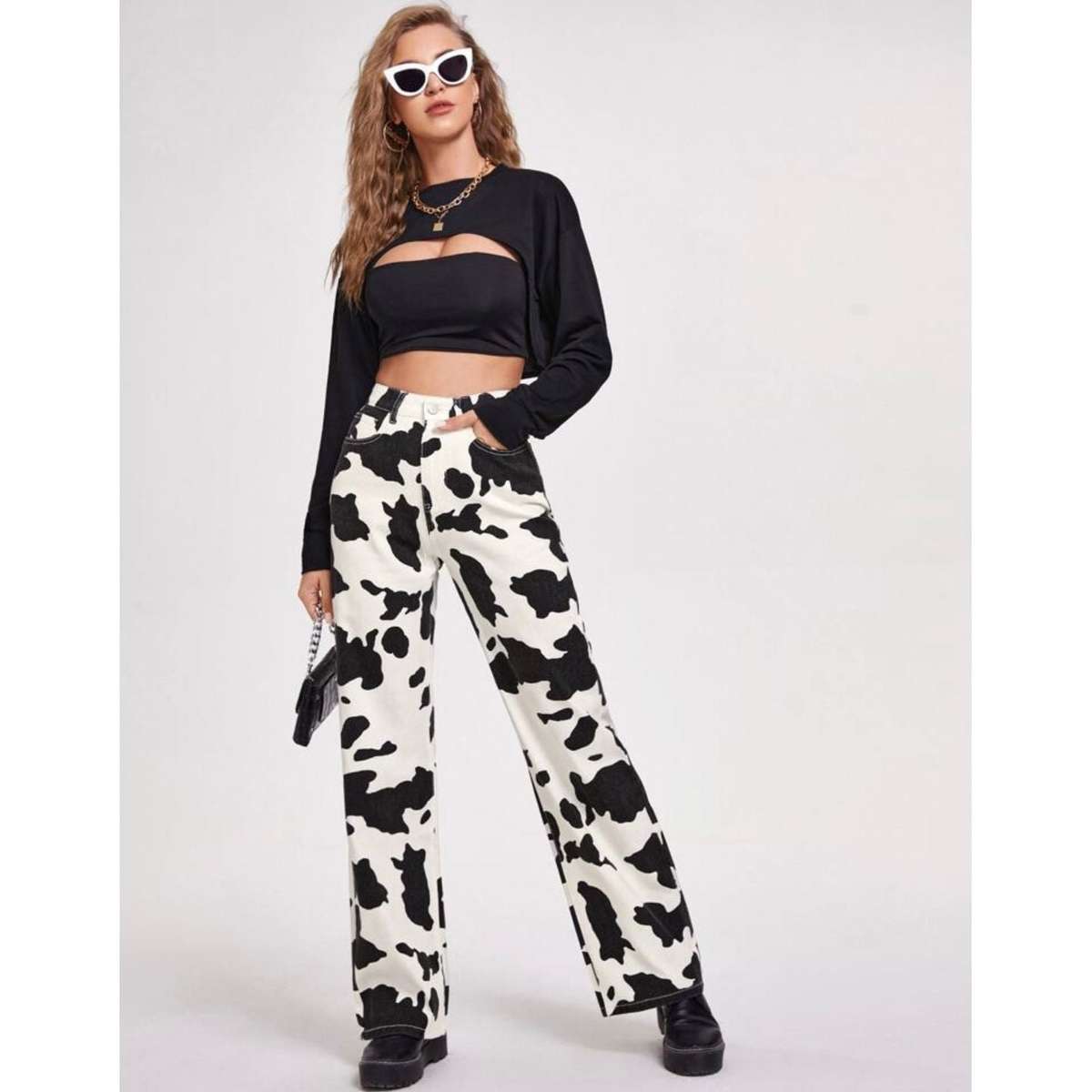 Cow Print wide Leg Jeans