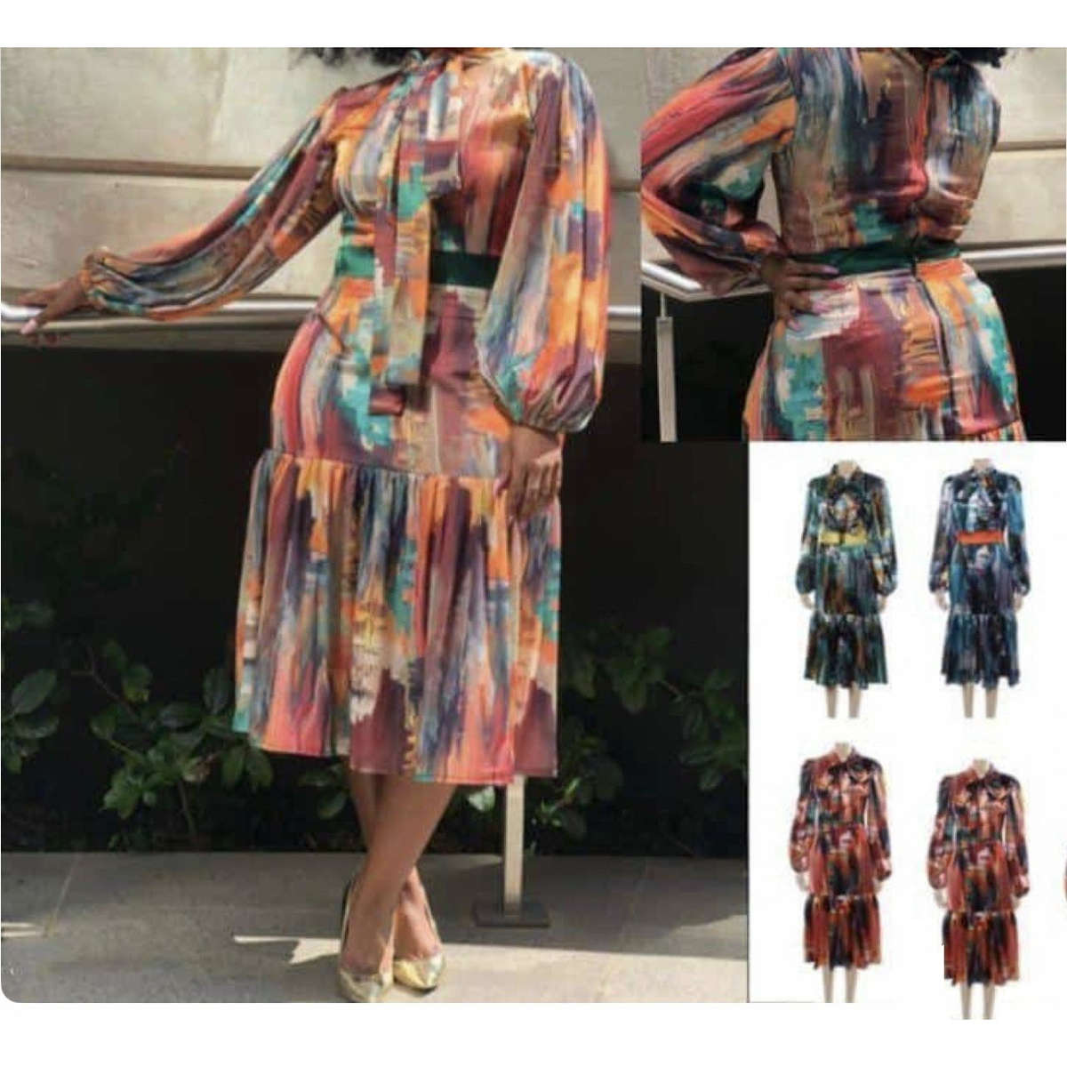 Vintage Print Dress - ORANGE / M