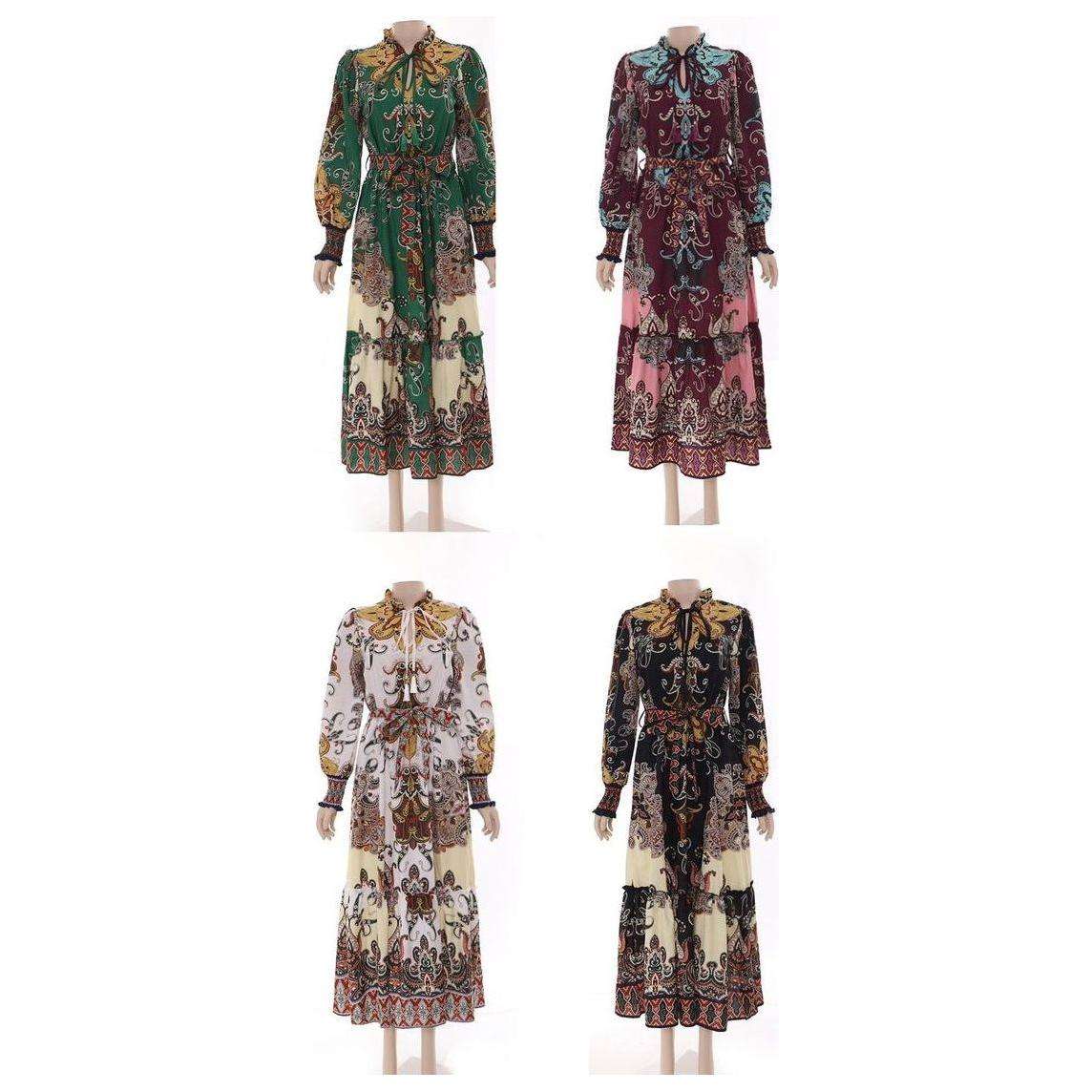 Floral Print Maxi Dress - WHITE/YELLOW / XL