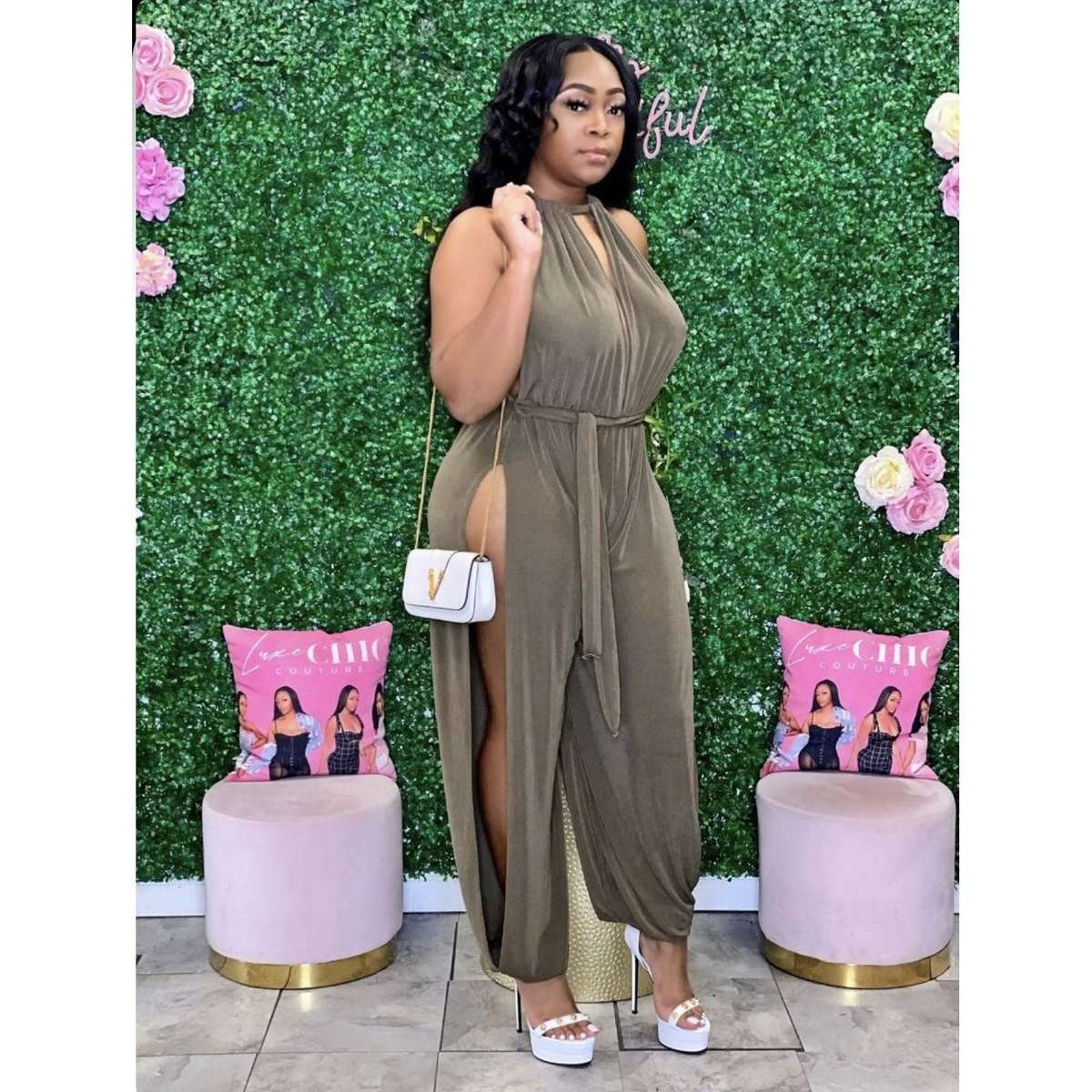 Susie Side Open Jumpsuit - OLIVE GREEN / S