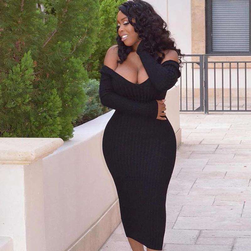 Deep V-Neck Sweater Dress - WHITE / S/M