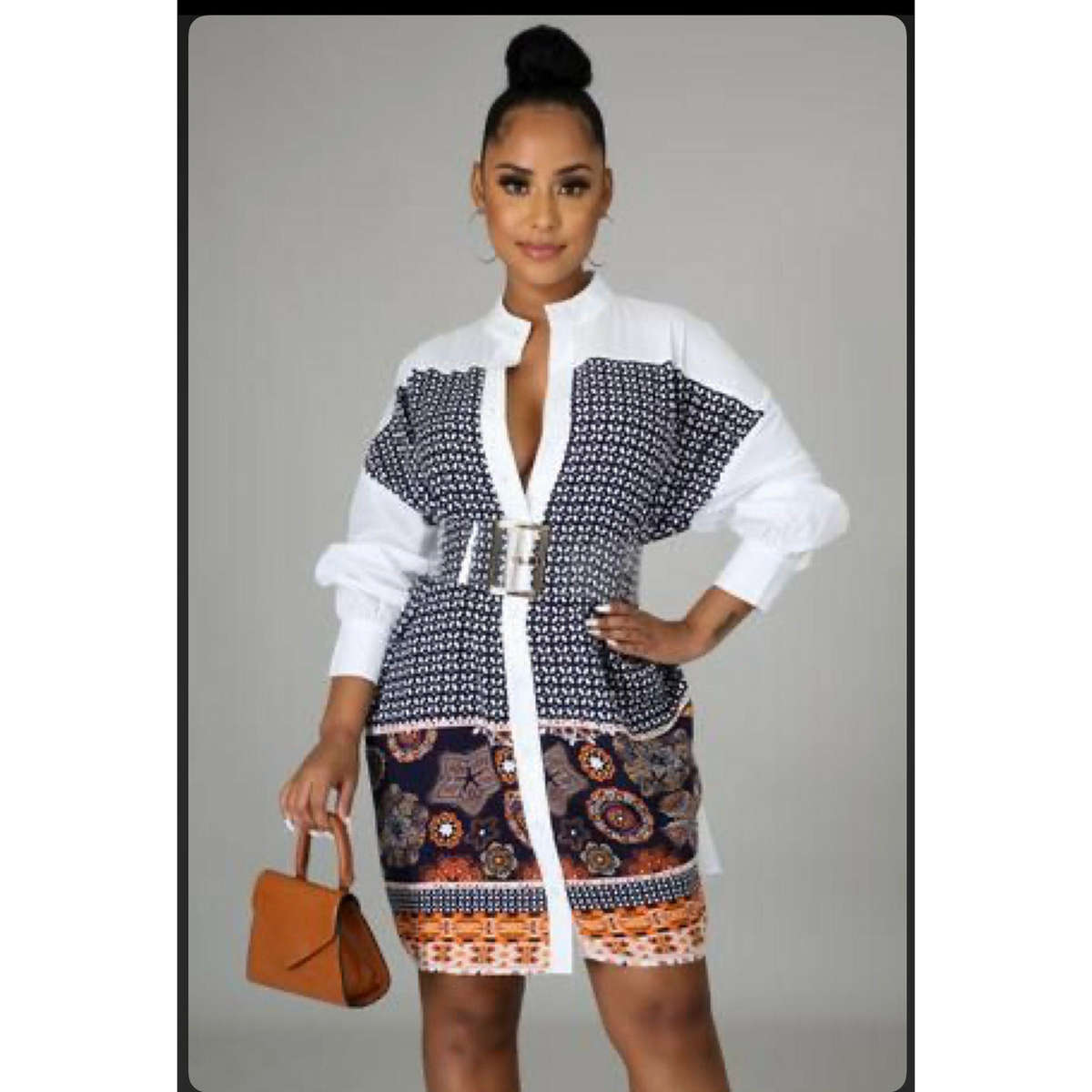 Floral Print Shirt mini Dress - GREEN / XXL