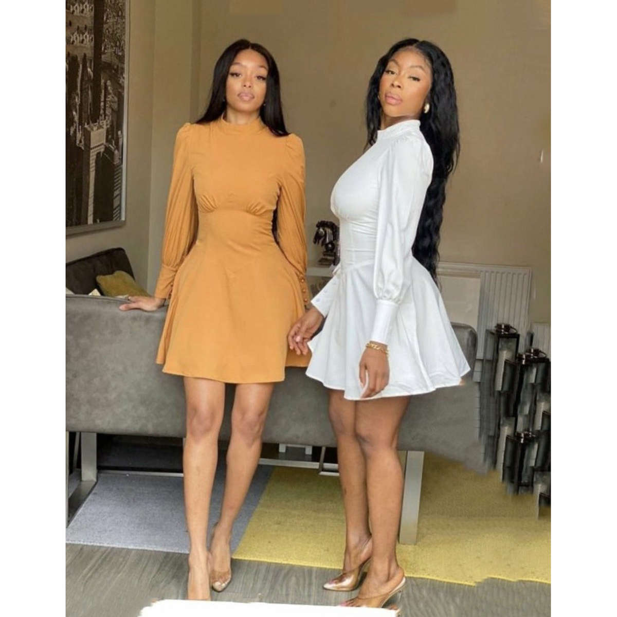 Long Sleeve Bodycon Mini Dress - WHITE / L