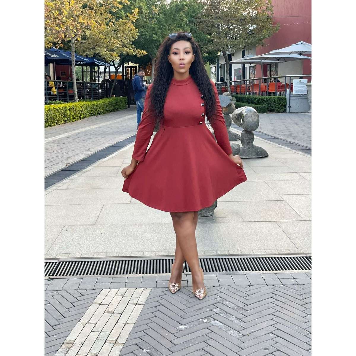 Butoon Detailed Vintage Dress - NAVY BLUE / M