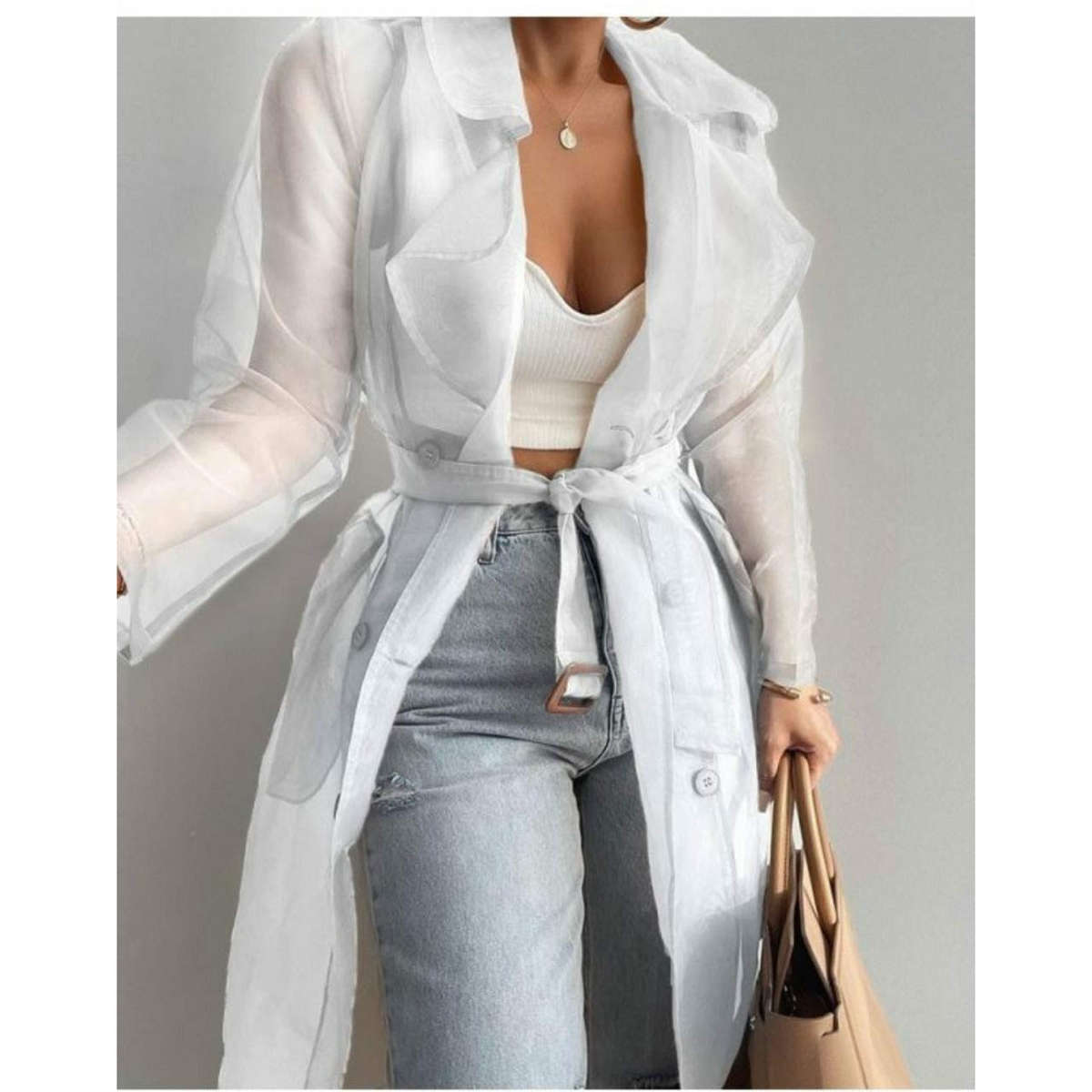 Sheer mesh long sleeve coat