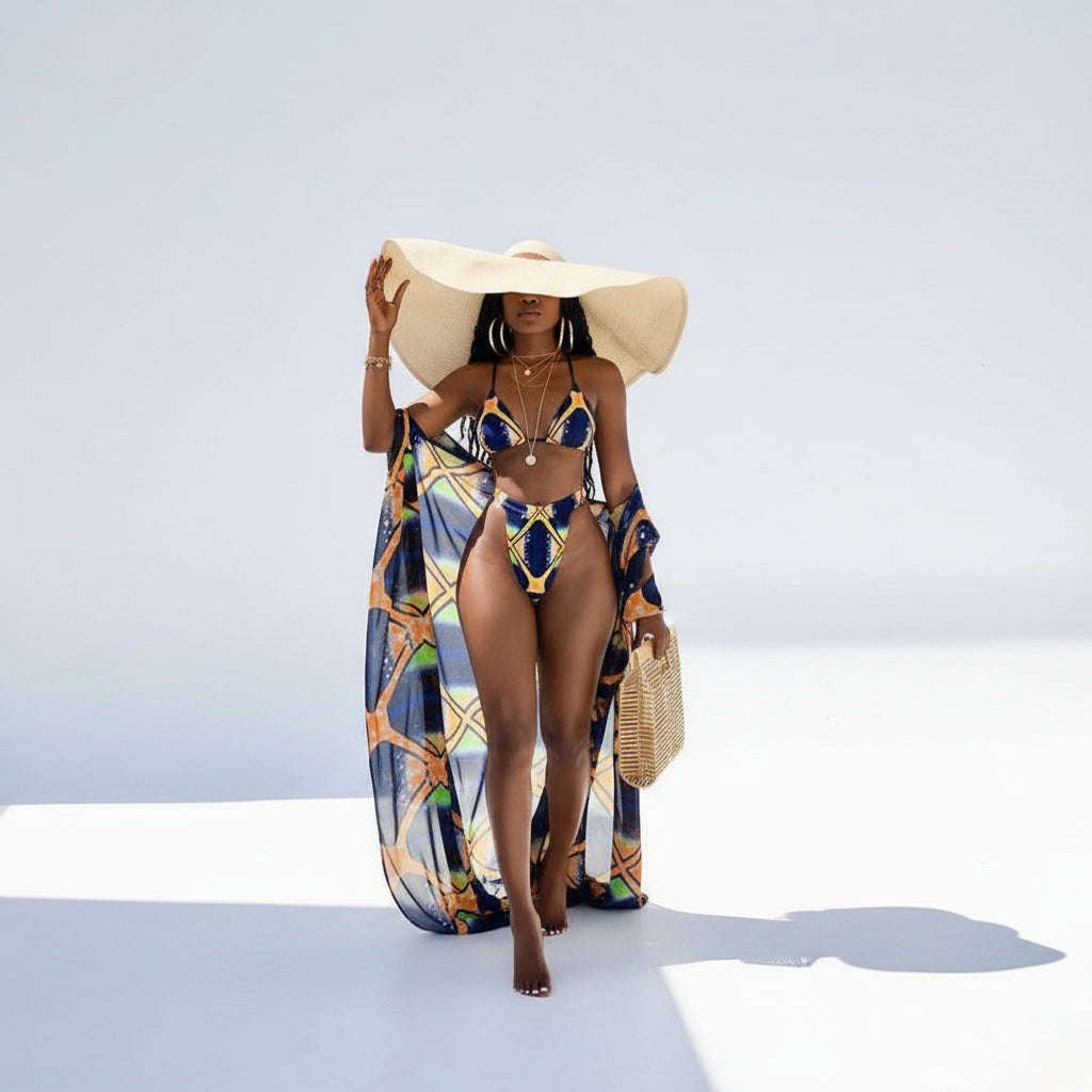 Sexy Printing Swimsuit Three-Piece Set - XXL