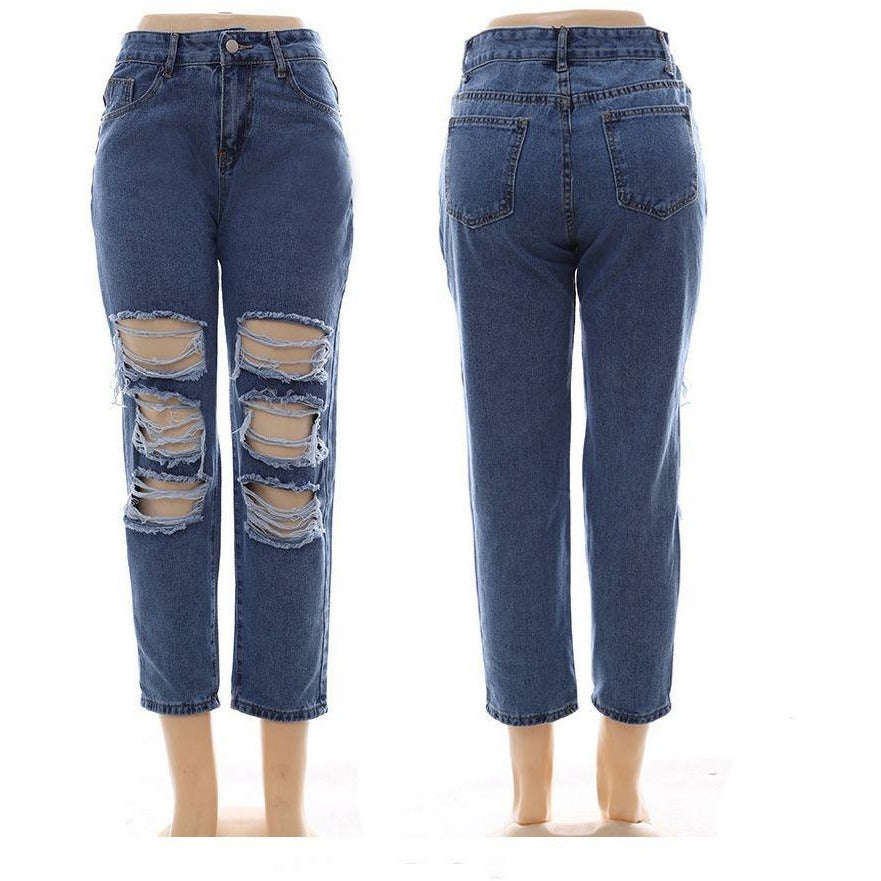 High Waisted Ripped Mommy Jeans - 32