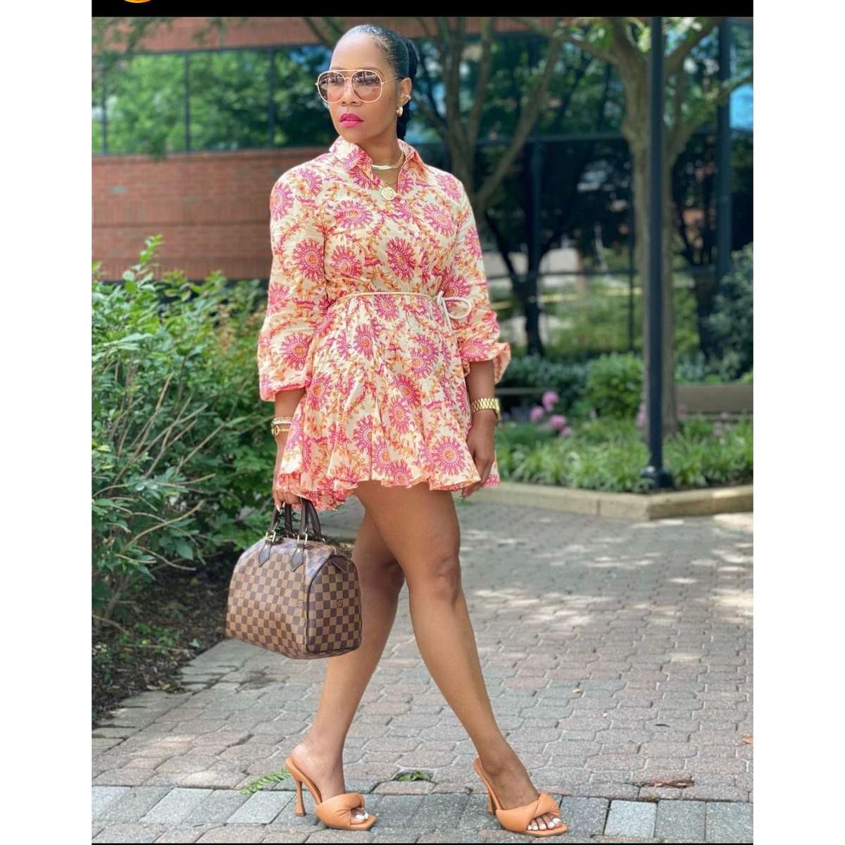 V-Neck Floral Print Mini Dress