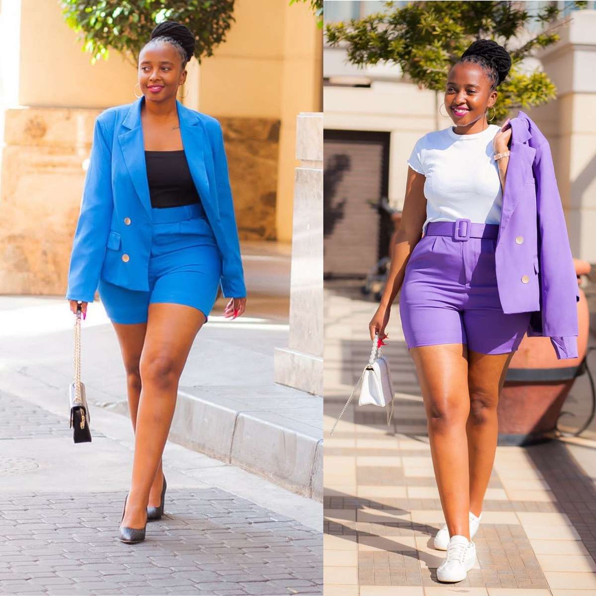 ladies short and blazer set - PURPLE / L