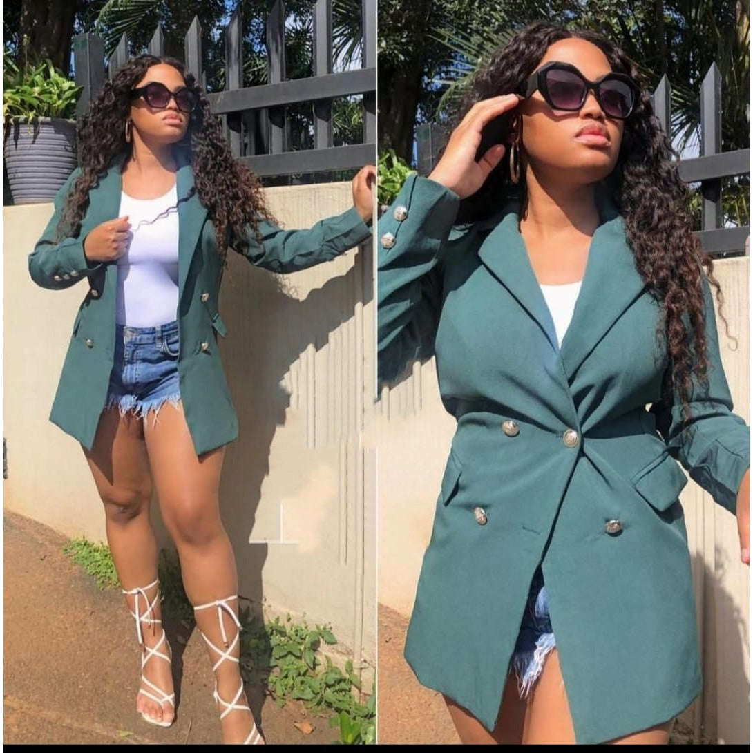 Double Breasted Blazer - GREEN / M