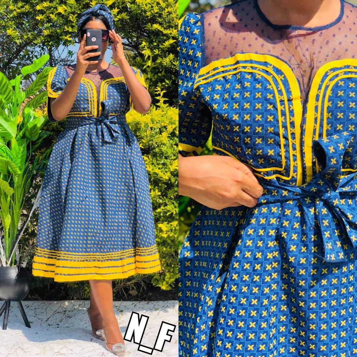 Round Neck Short Sleeve Ankara Dress - BROWN / XXL