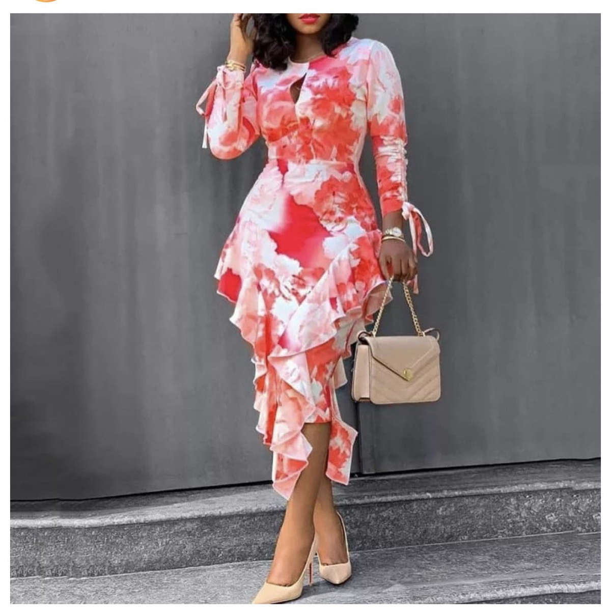 Tie Dye Prints Ruffled Hip Dress - BLUE / L