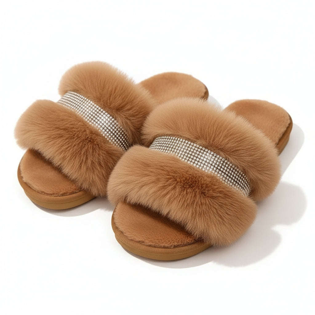 Furry Slides Outside Sexy Shoes - MUSTARD / 4