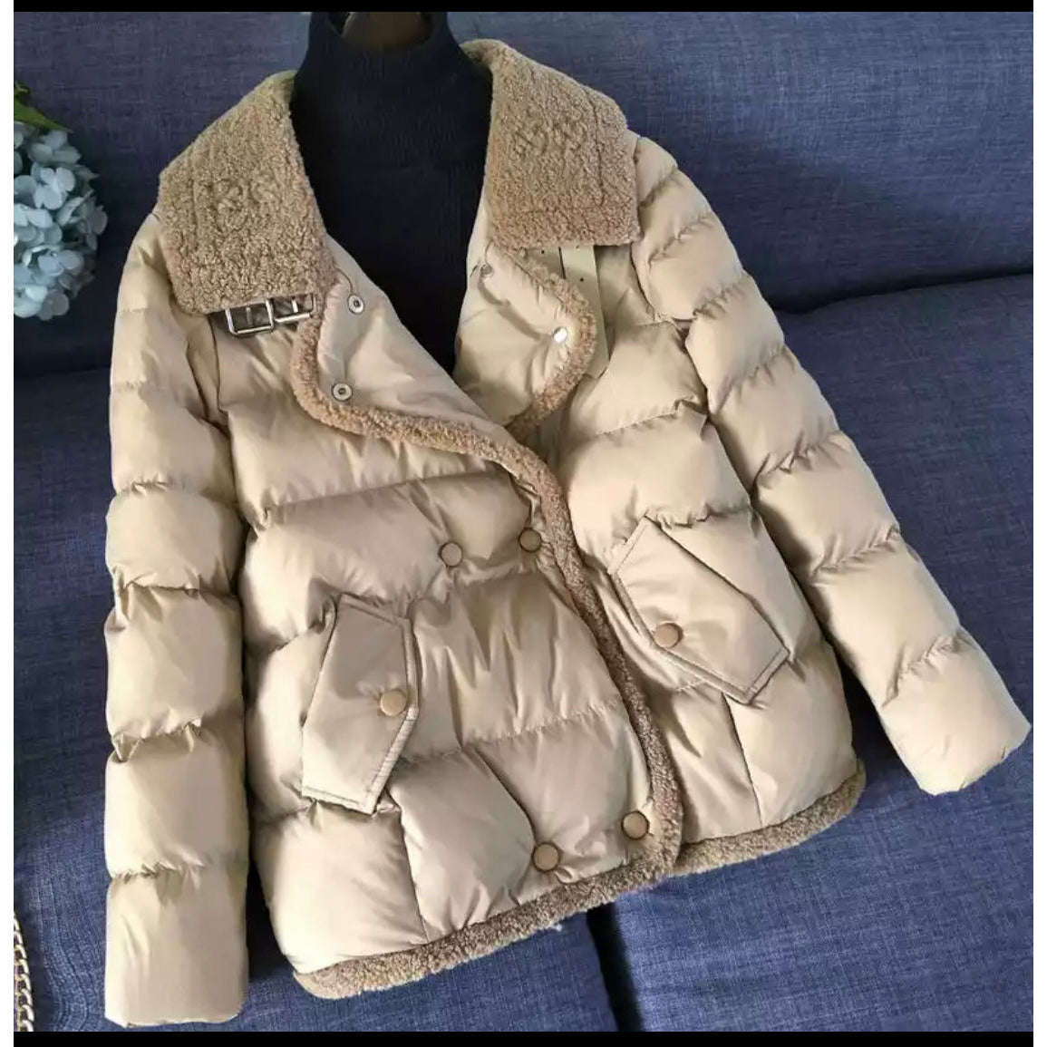 Thickened Warm Short Cotton Puff Jacket - BEIGE / L