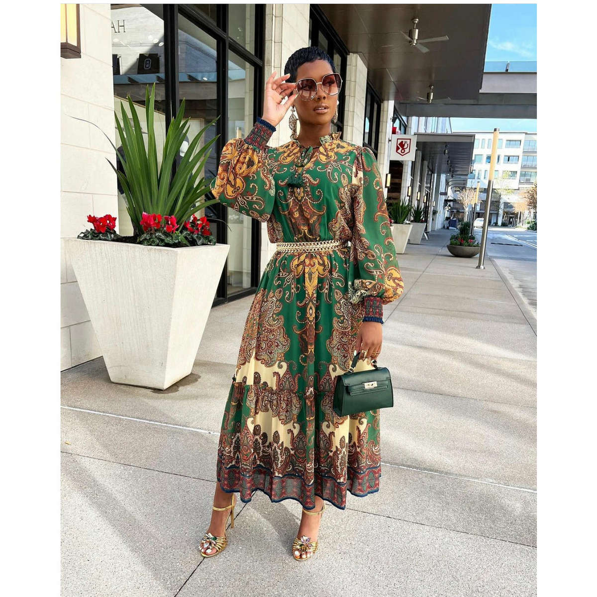 Floral Print Maxi Dress - WHITE/YELLOW / XL