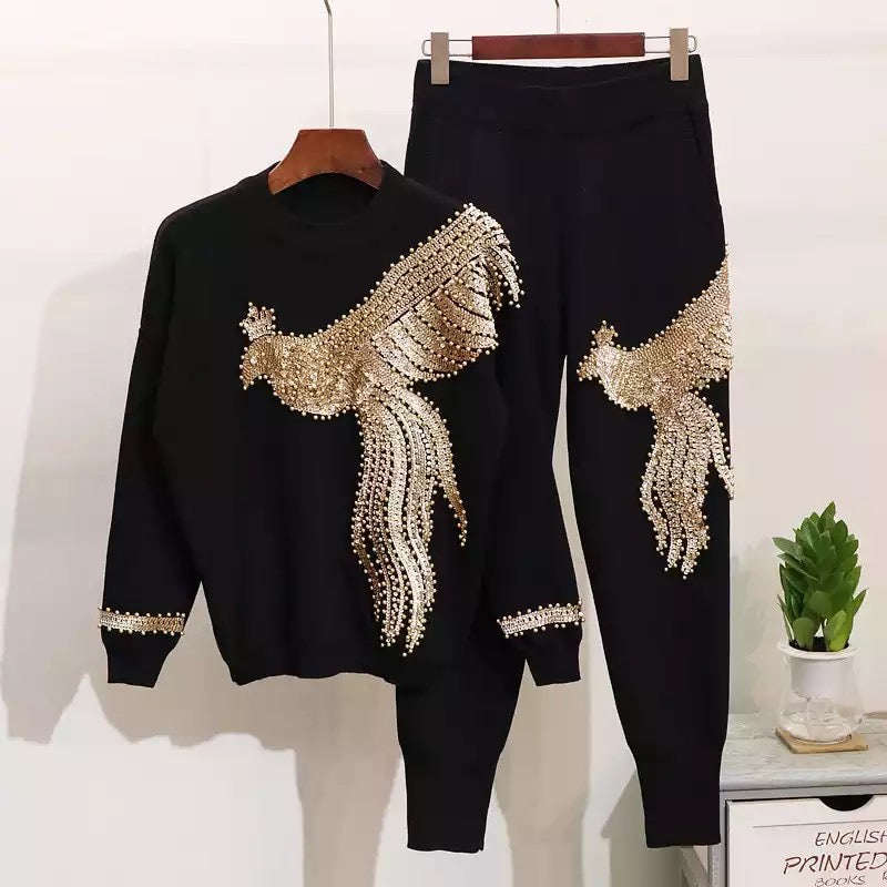 Knitted Tracksuit Set - BLACK / L/XL