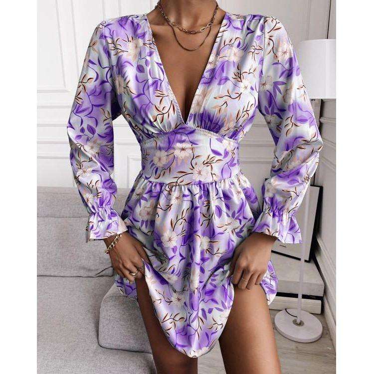 Floral Print Long Sleeve Dress - S