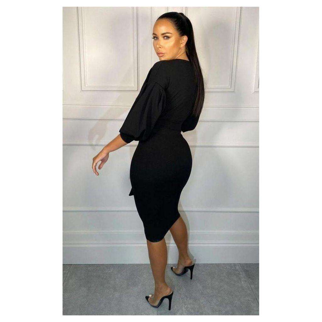 Deep V-Neck Cold Shoulder Bodycon Dress - RED / L