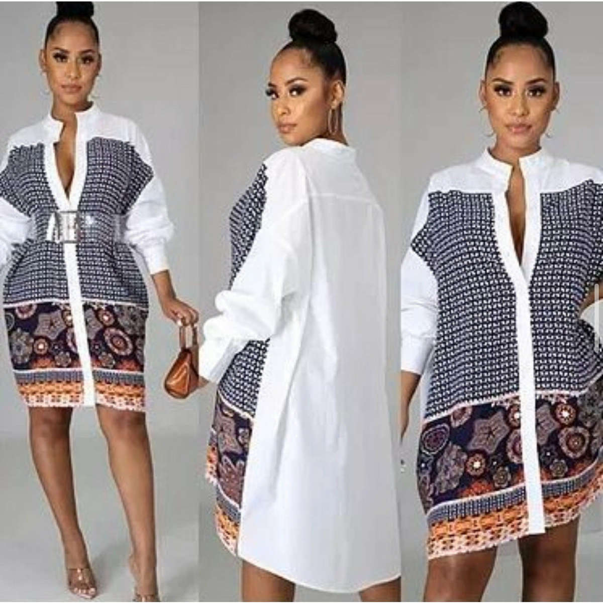 Floral Print Shirt mini Dress - GREEN / XXL