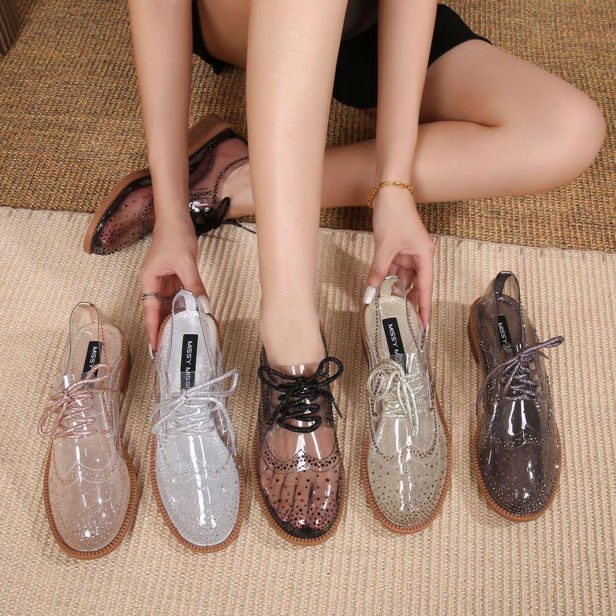 Glitter Pvc Oxford Shoes - ROSE GOLD / 6