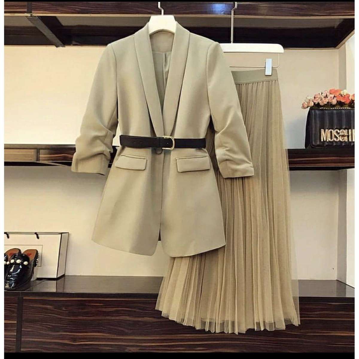 TULLE SKIRT AND BLAZER SET - BEIGE / L