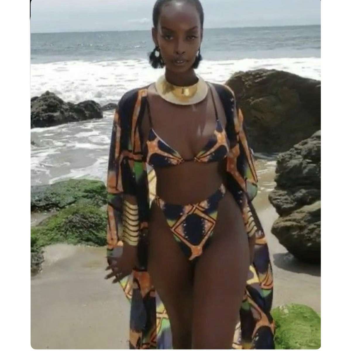 Sexy Printing Swimsuit Three-Piece Set - XXL