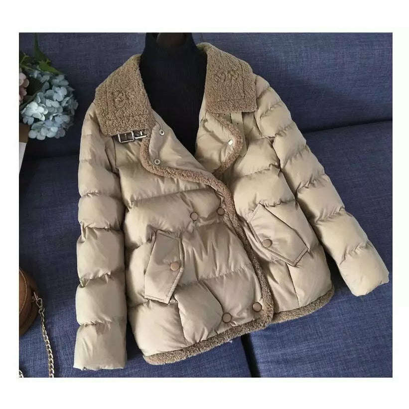 Thickened Warm Short Cotton Puff Jacket - BEIGE / L