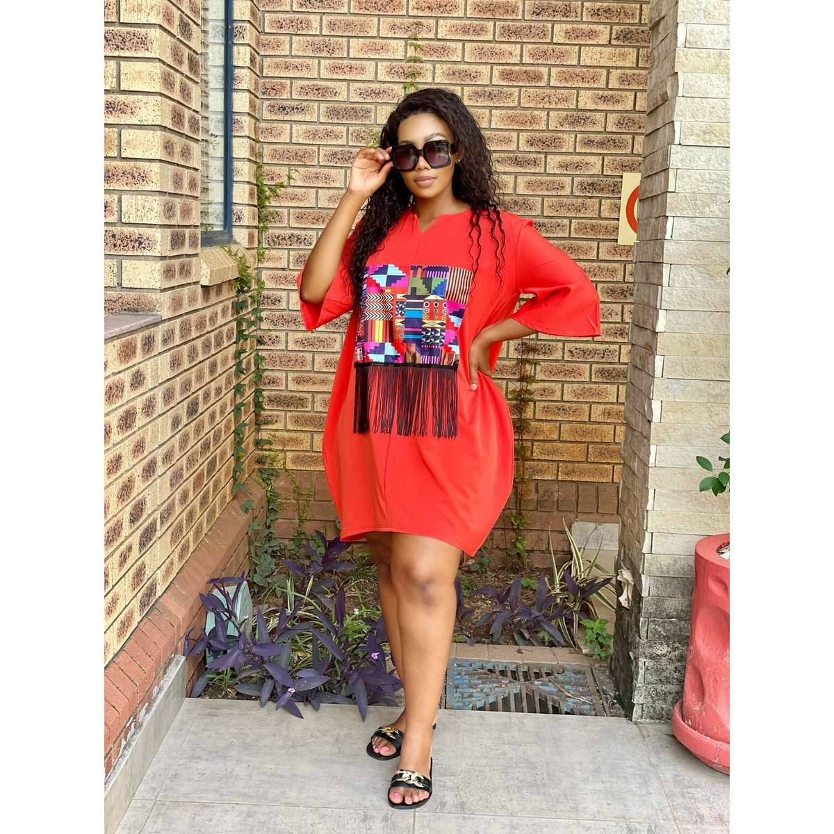 Orange Fringe Detailed Bubble Dress