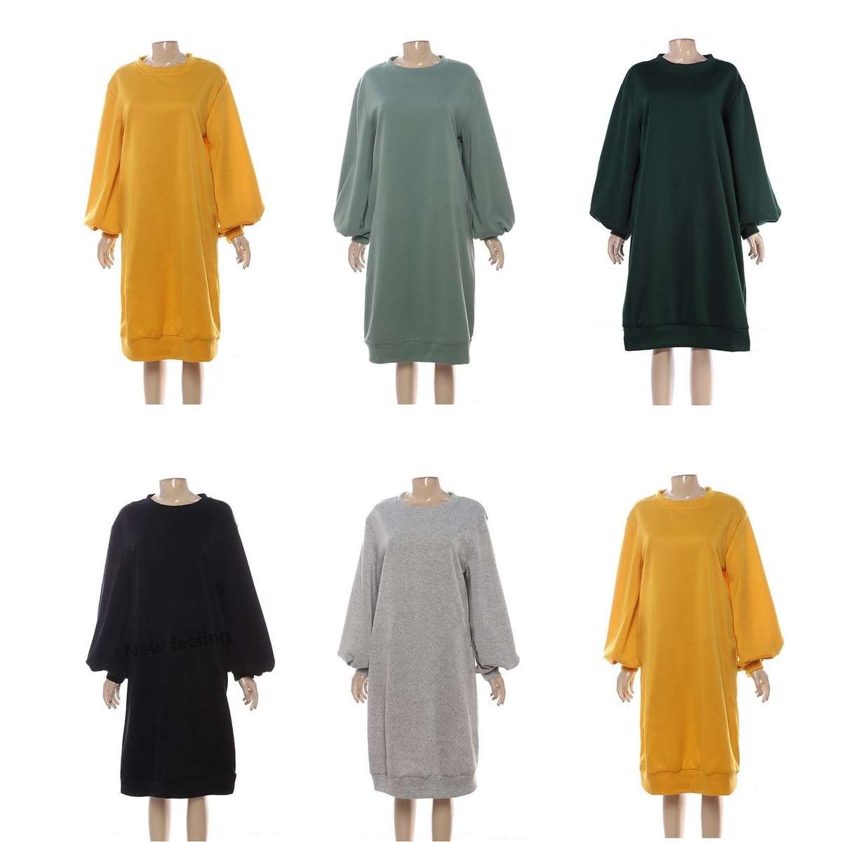 Puff Sleeve Sweater Dress - BLACK / M