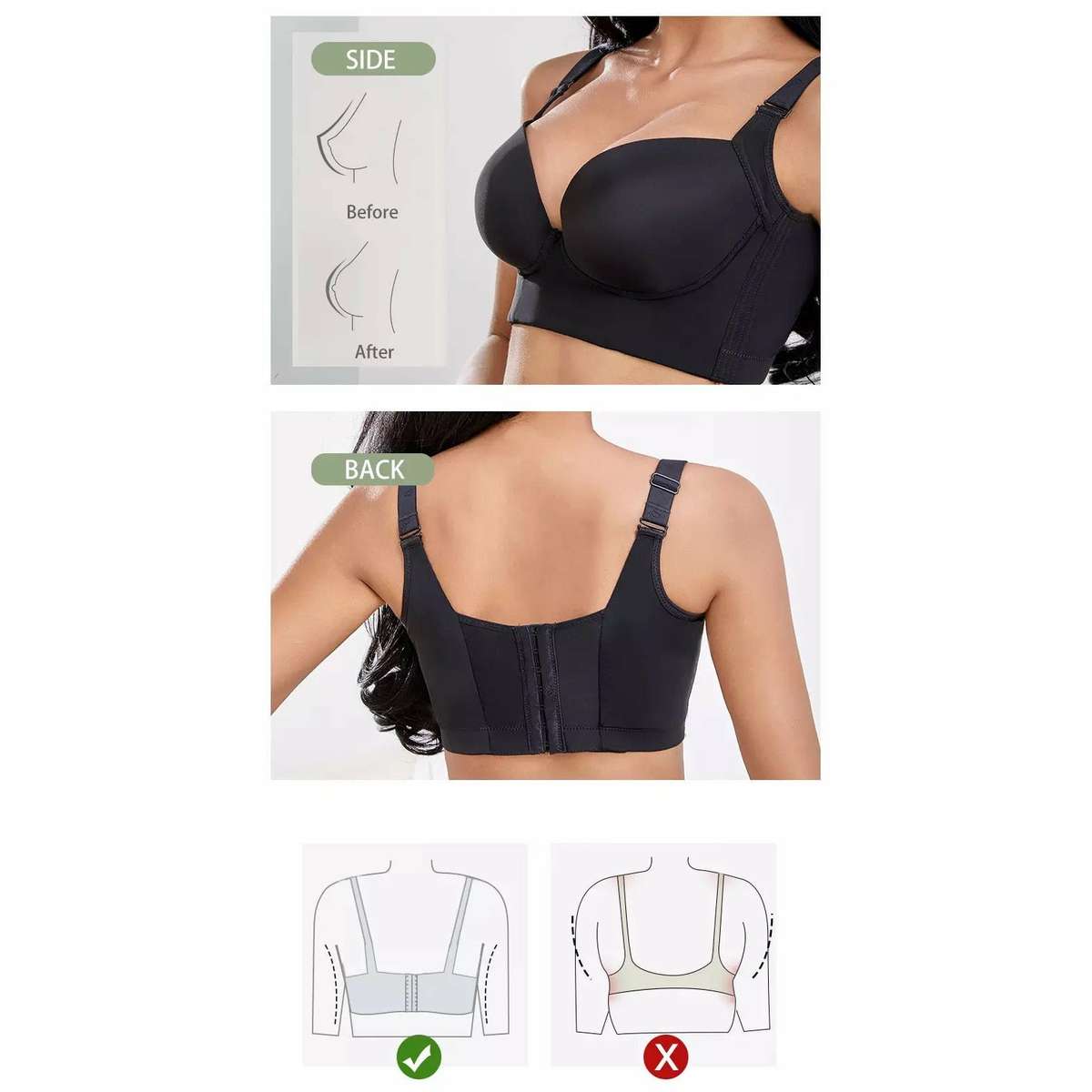 Push-up bras with full back coverage - BLACK / 36/80C