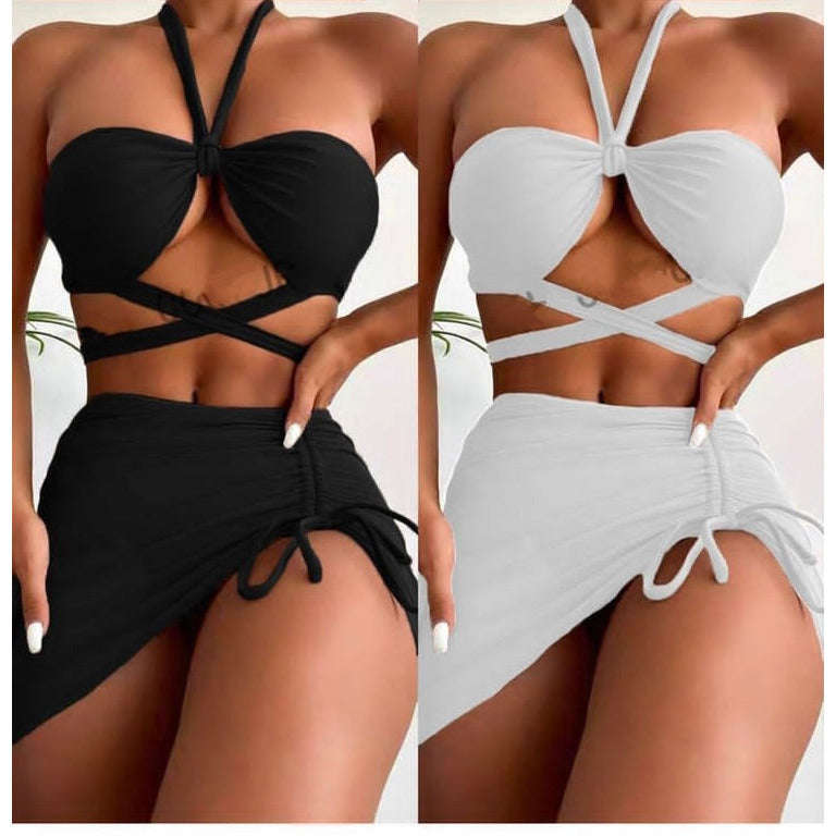 Halter Bandage Women's Swimsuit - WHITE / L