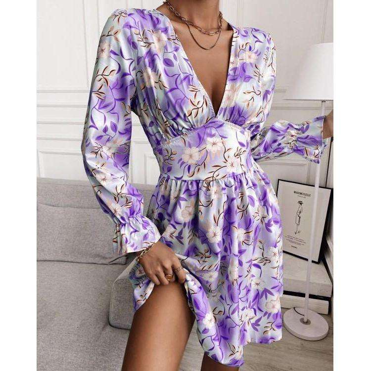 Floral Print Long Sleeve Dress - S