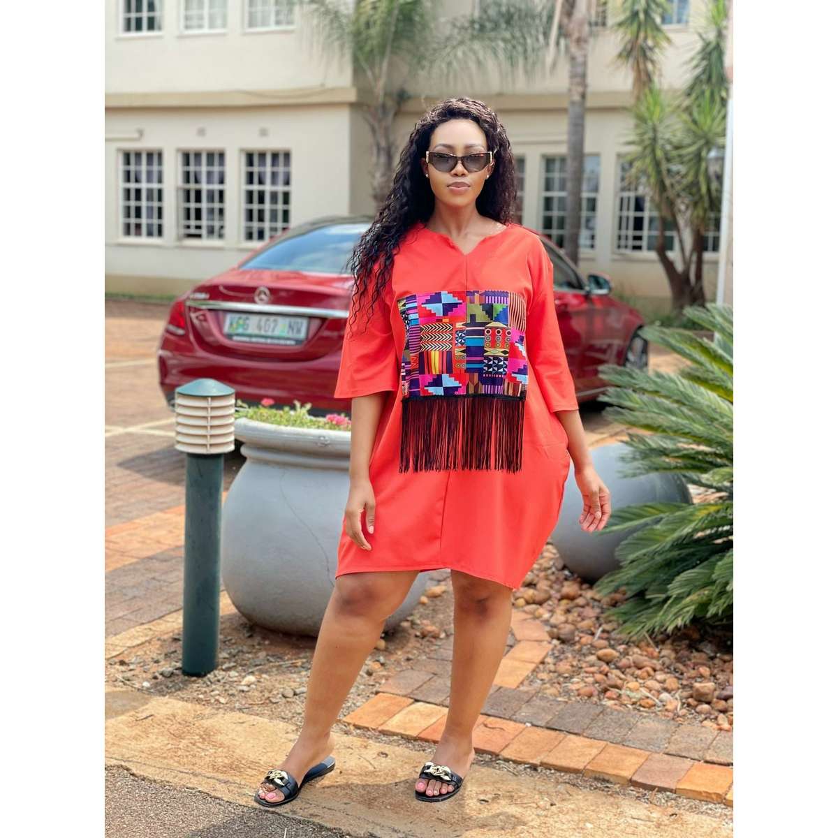 Orange Fringe Detailed Bubble Dress