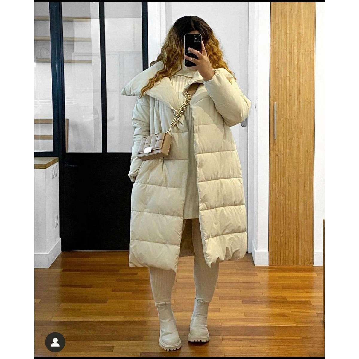 Zipper Long Puffer Jacket - WHITE / S