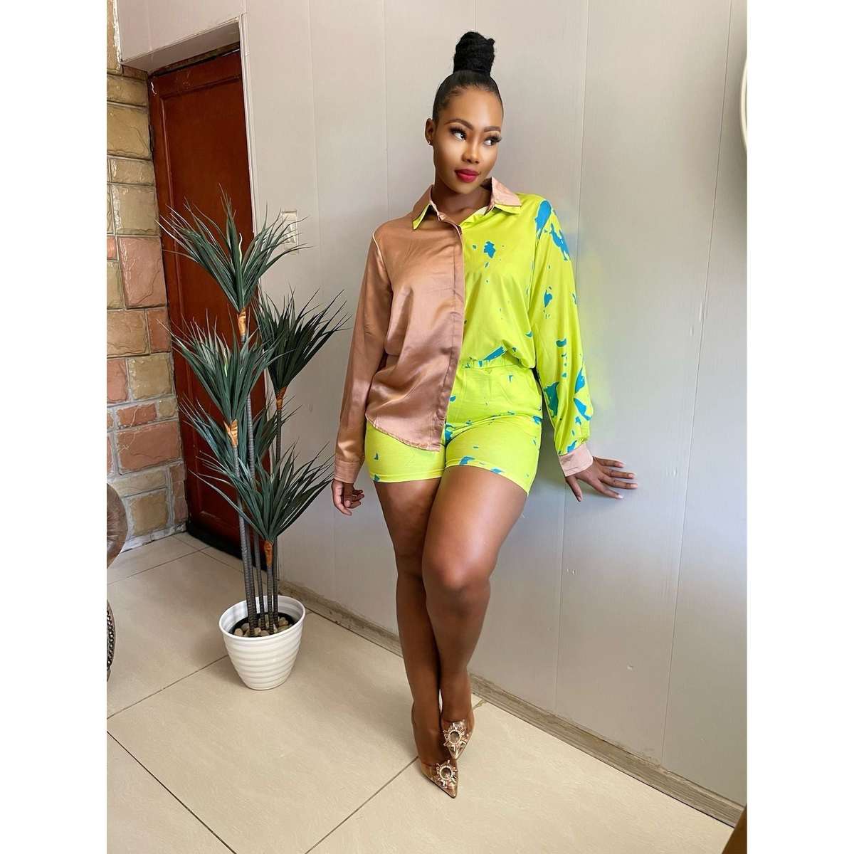 Satin Print Twin Set - S