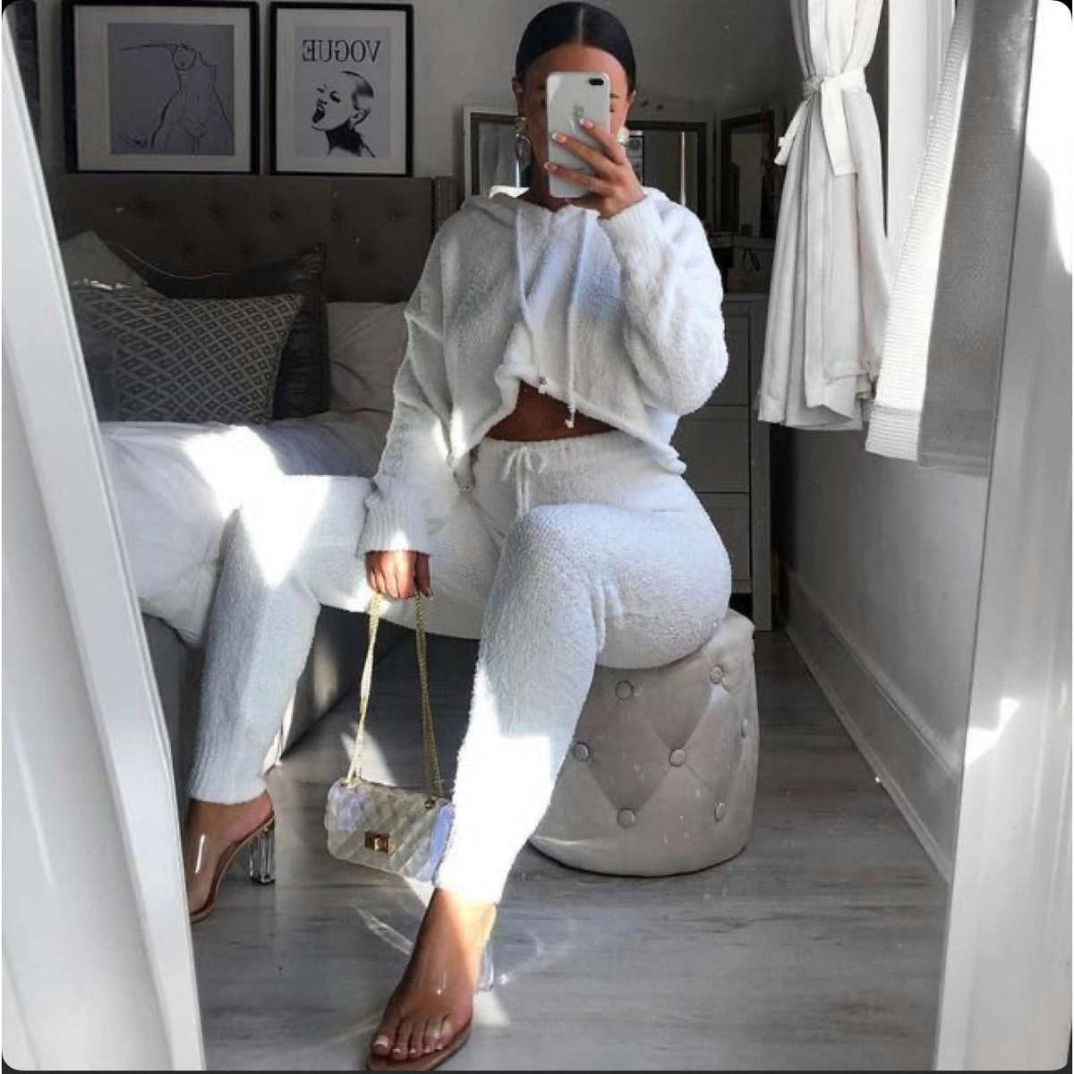 Fluffy Hooded Top & Trousers Twin Set