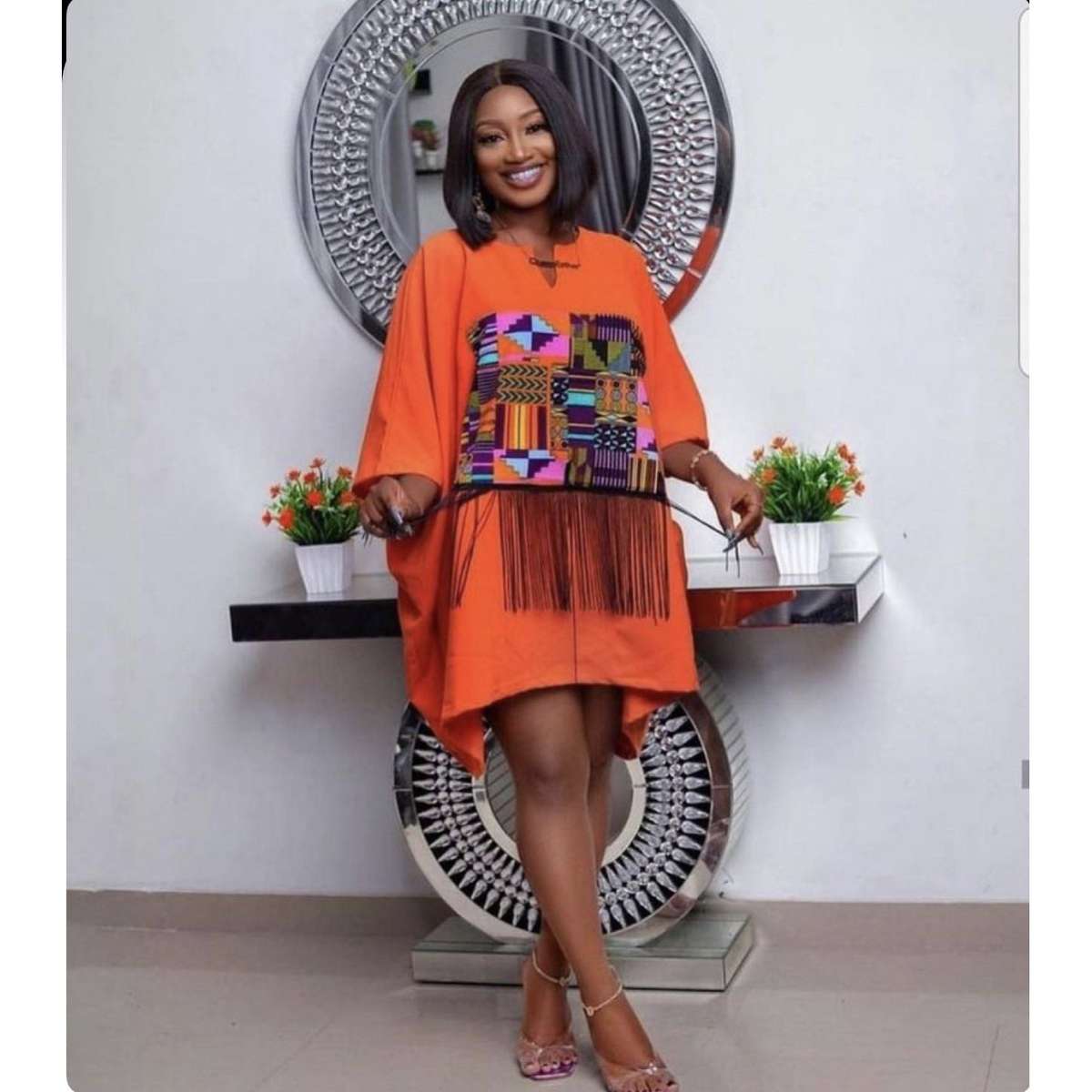 Orange Fringe Detailed Bubble Dress