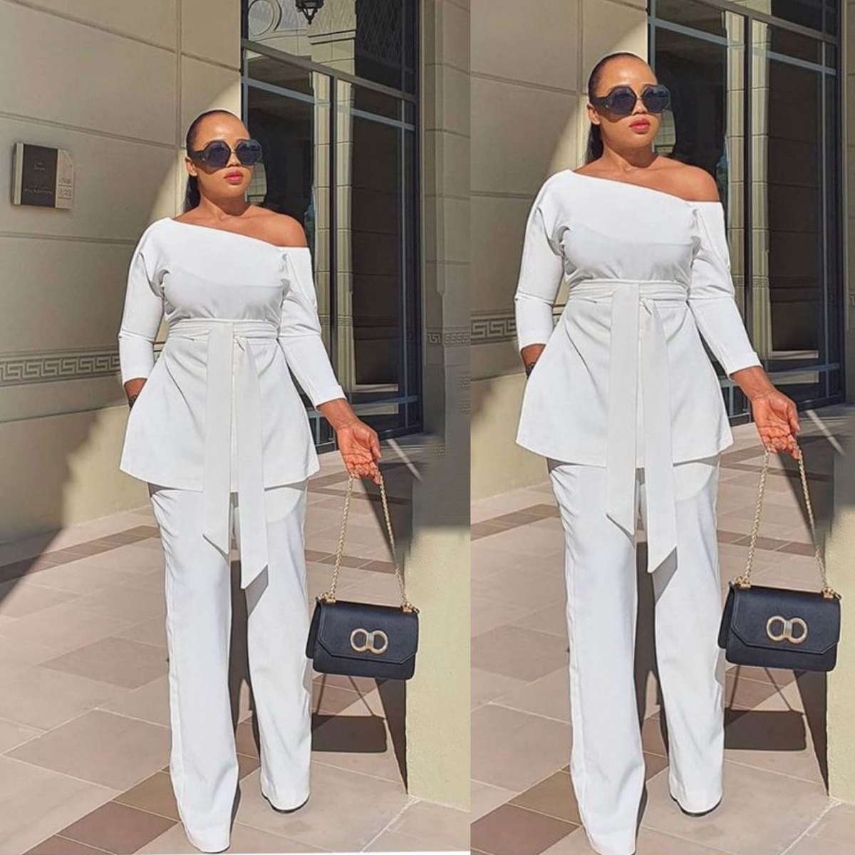 Cold Shoulder Twin Set - RED / S