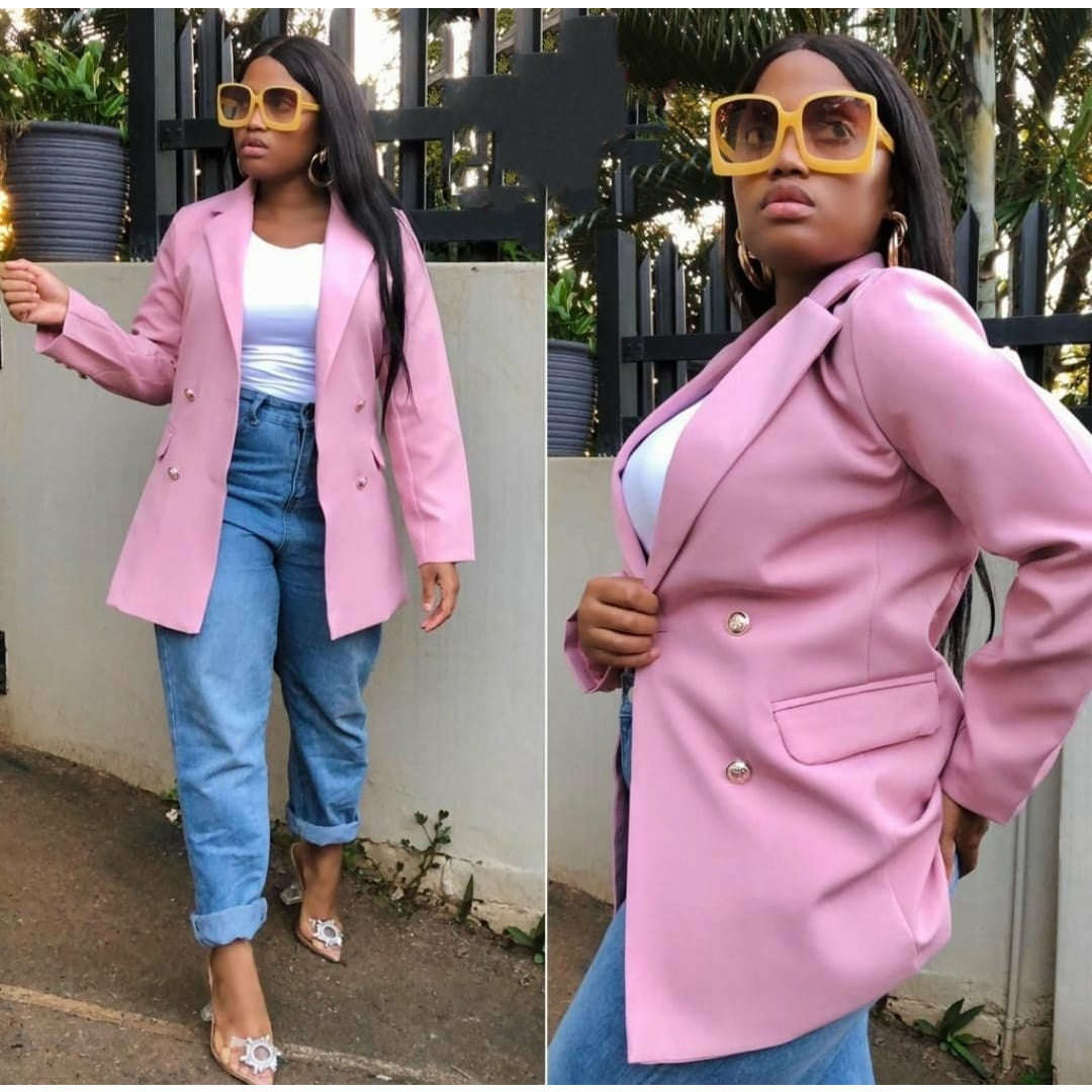 Double Breasted Blazer - PINK / M