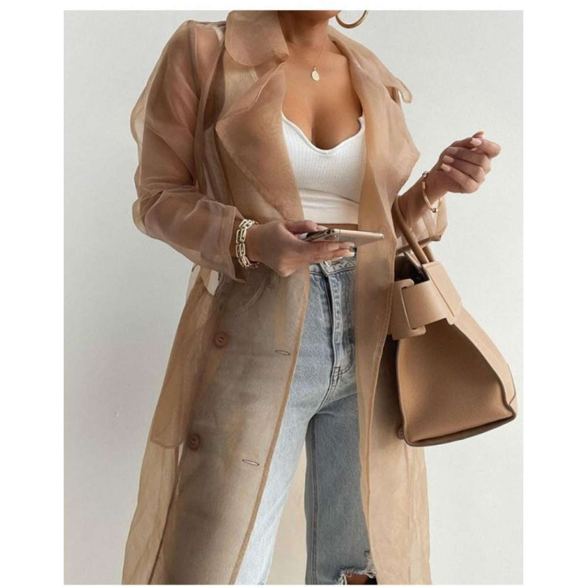 Sheer mesh long sleeve coat