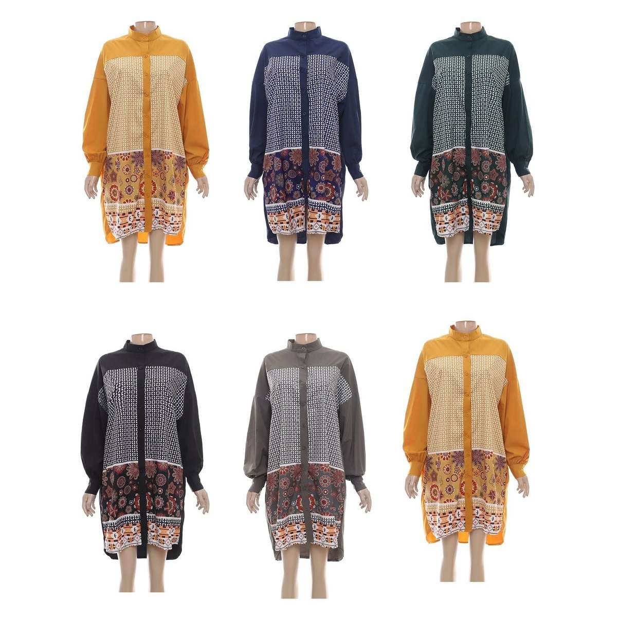 Floral Print Shirt mini Dress - GREEN / XXL