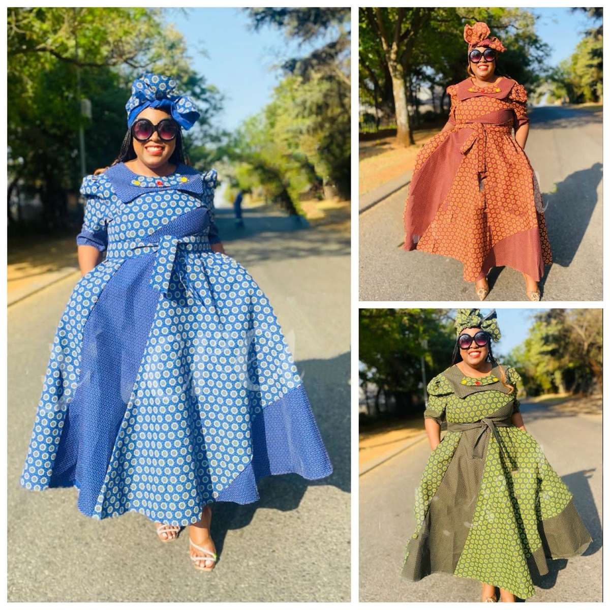 Button Detailed Short Sleeve Ankara Dress - GREEN / XL