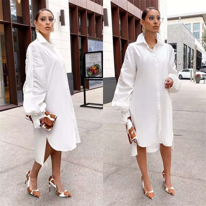 Oversized Shirt Midi Dress - WHITE / 3XL