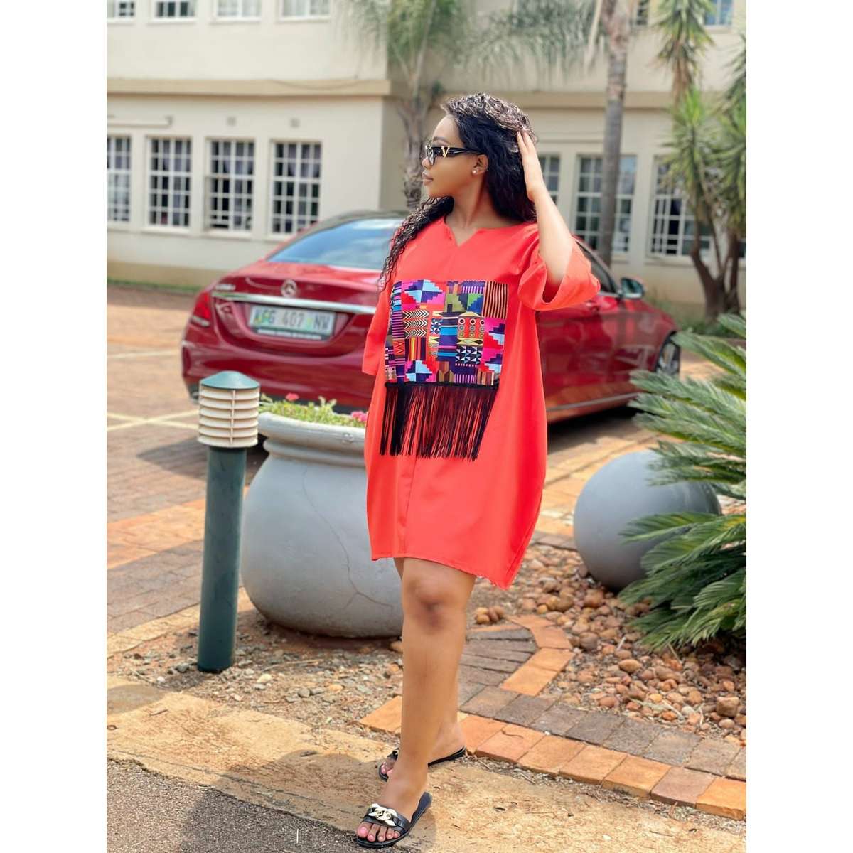 Orange Fringe Detailed Bubble Dress