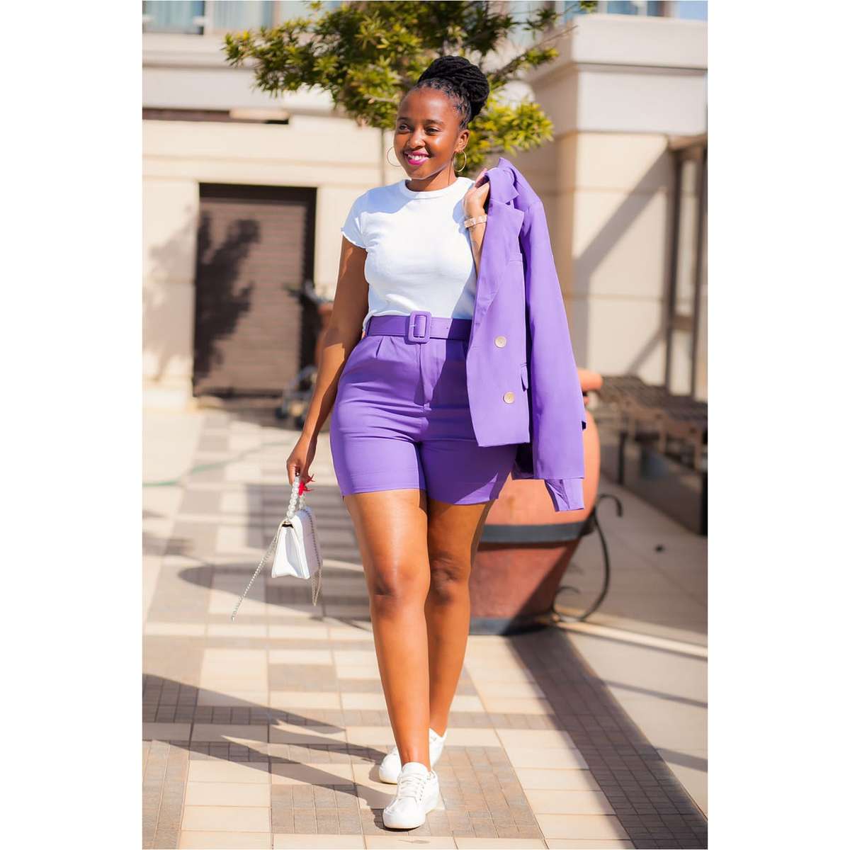 ladies short and blazer set - PURPLE / L