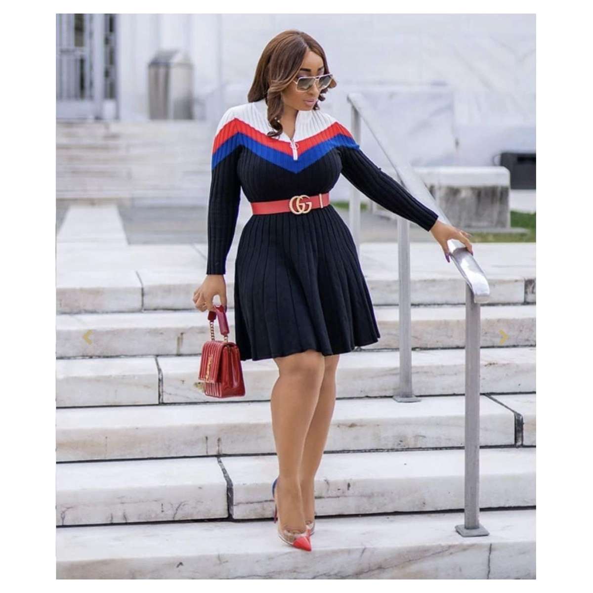 Ribbed Sweater Dress - BLACK / S/M