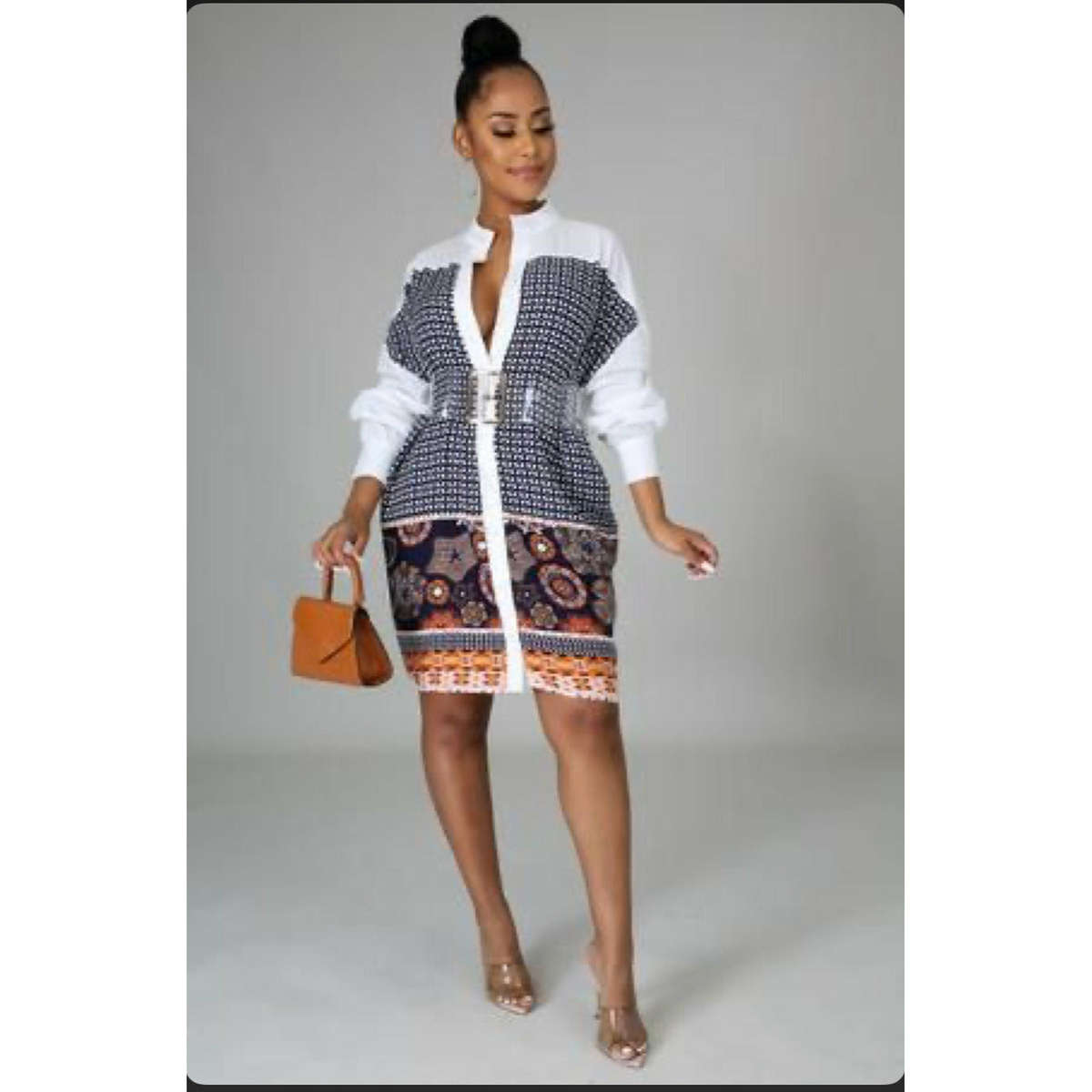 Floral Print Shirt mini Dress - GREEN / XXL