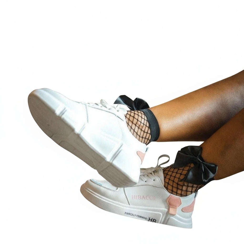 Black Mesh Short Ankle Bow Fishnet Socks